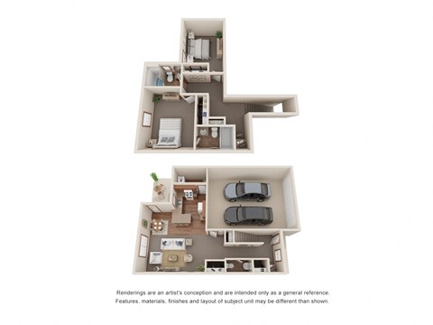Floor plan for 2 beds, 2.5 baths, 1400 sqft
